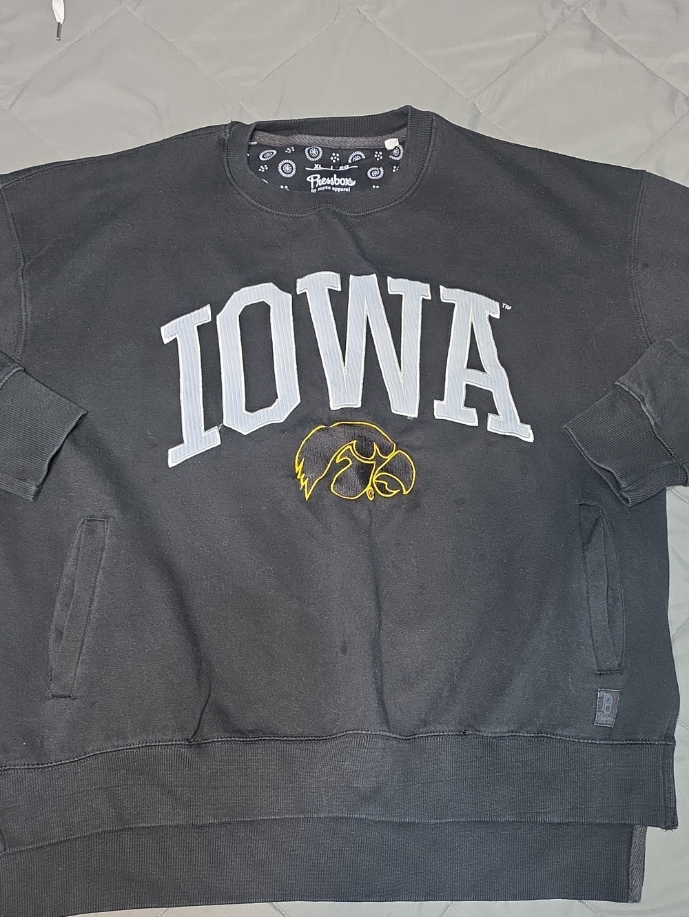 Pressbox Black Crewneck Sweatshirt with White Iowa Lettering